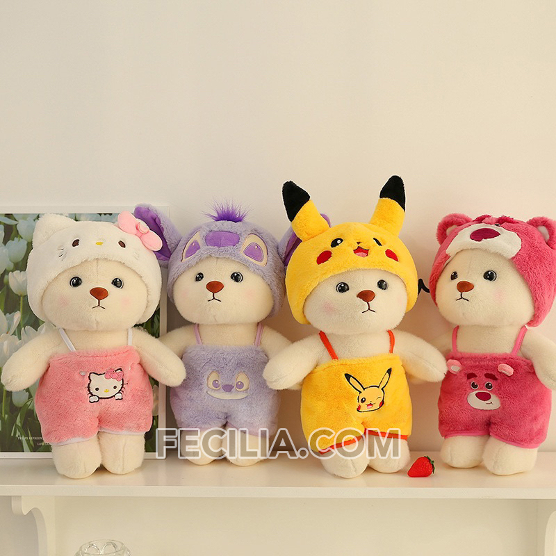 Gấu bông Lena mặc đồ Cosplay Gấu dâu, Pikachu, Stick size 30cm, 40cm,55cm MA604