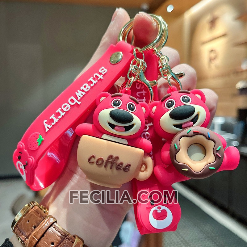 Móc khóa Cute, Móc Khóa Gấu Dâu siêu dễ thương, đẹp dành làm móc khóa xe máy, ô tô, balo MK538