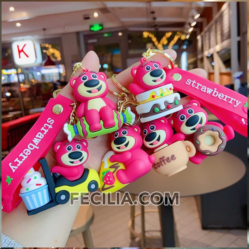 Móc khóa Cute, Móc Khóa Gấu Dâu siêu dễ thương, đẹp dành làm móc khóa xe máy, ô tô, balo MK538