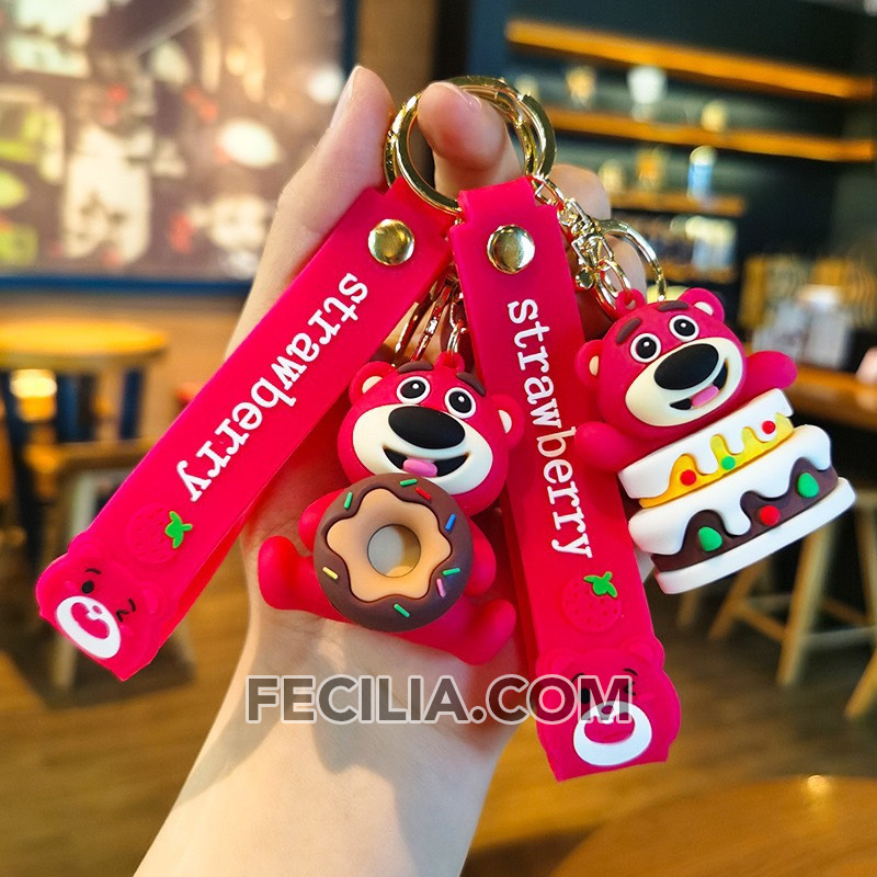 Móc khóa Cute, Móc Khóa Gấu Dâu siêu dễ thương, đẹp dành làm móc khóa xe máy, ô tô, balo MK538