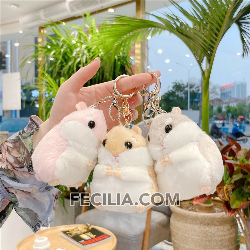 Móc khóa Gấu bông Chuột Hamster có móc tròn Inox làm móc treo khóa xe, khóa ô tô, khóa balo rất đẹp MK553