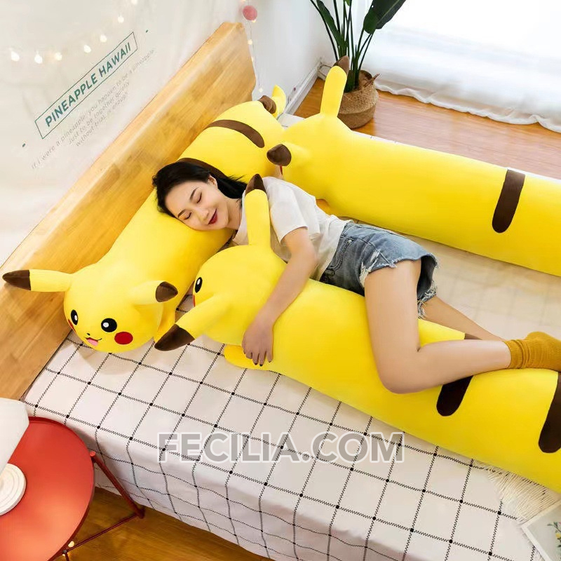 Thú nhồi bông, gối ôm dài hình Pikachu 60cm, 80cm khổng lồ xinh xắn, Cute MA660