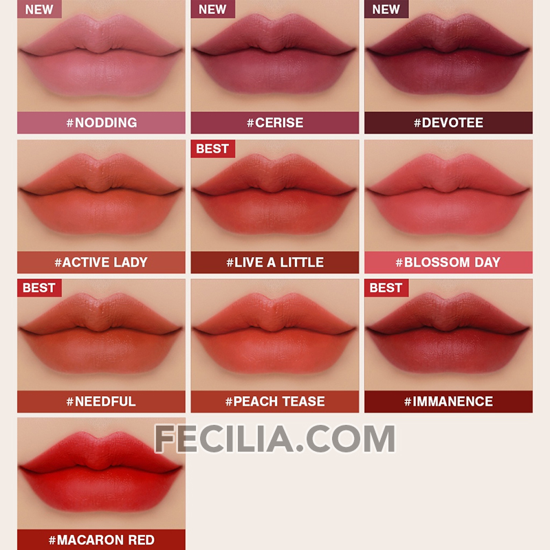 Son Kem Lì 3CE Chính hãng Hàn Quốc 3CE Cloud Lip Tint 4g cho bạn cảm giác nhẹ như mây CARROT PINK, LIVE A LITTLE, ACTIVE L width=