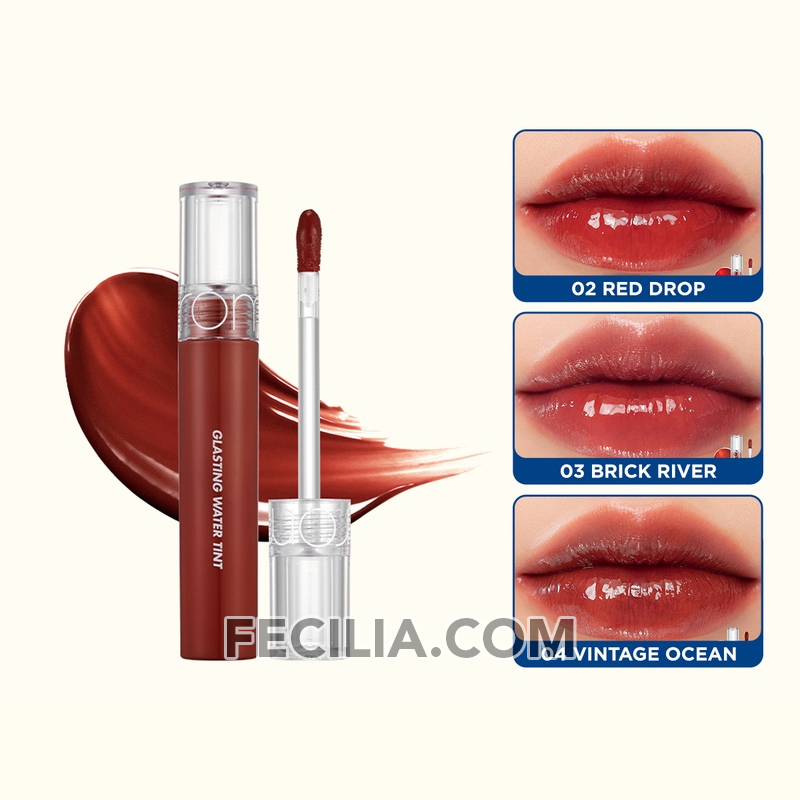 Son tint nước Romand Glasting Water Tint siêu lì dưỡng môi Hồng san hô, Đỏ thẫm, Đỏ gạch 01, 02, 03, 04, 05, 06, 07, 08 width=
