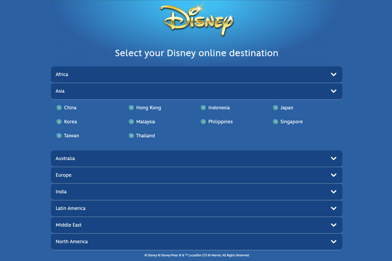 Chọn khu vực truy cập Disney