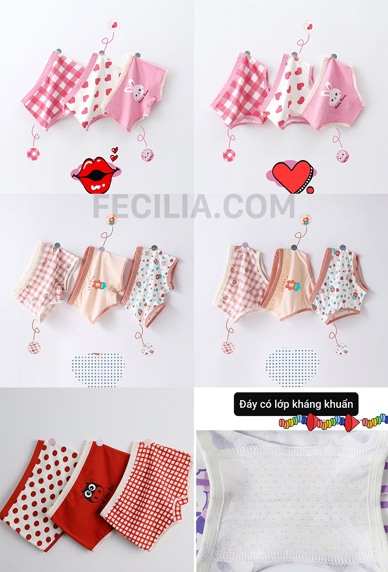 Quần lót đùi bé gái cotton thoáng mát kháng khuẩn cho bé từ 10-50kg
