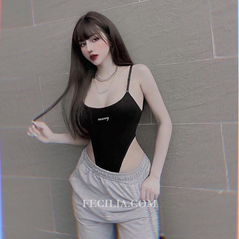 Áo Bodysuit khoét eo, 2 dây với quần Thun Nữ Rộng