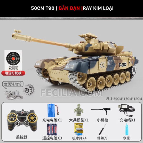 Xe tăng điều khiển từ xa bánh xích bắn đạn có khói TJ001 - Leopard - Tiger - T90 | XDKTX343