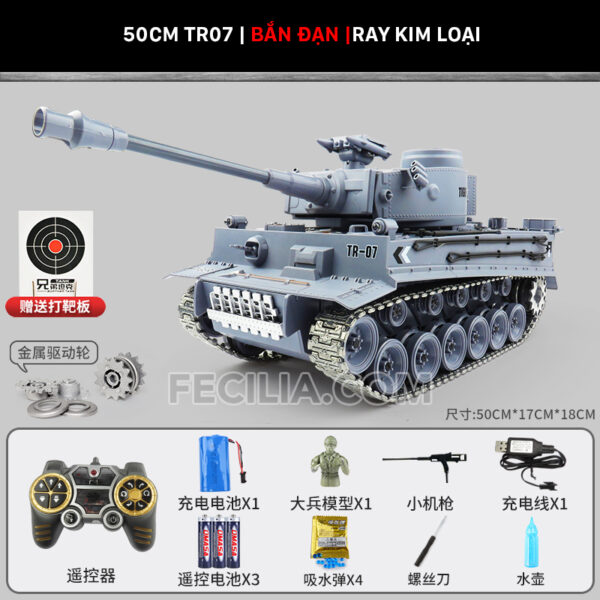 Xe tăng điều khiển từ xa bánh xích bắn đạn có khói TJ001 - Leopard - Tiger - T90 | XDKTX343