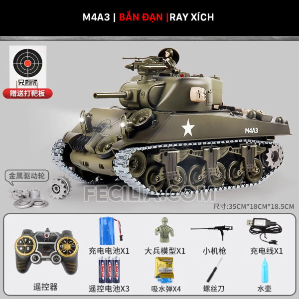 Xe tăng điều khiển từ xa bánh xích bắn đạn có khói TJ001 - Leopard - Tiger - T90 | XDKTX343