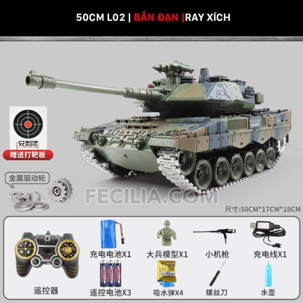 Xe tăng điều khiển từ xa bánh xích bắn đạn có khói TJ001 - Leopard - Tiger - T90 | XDKTX343