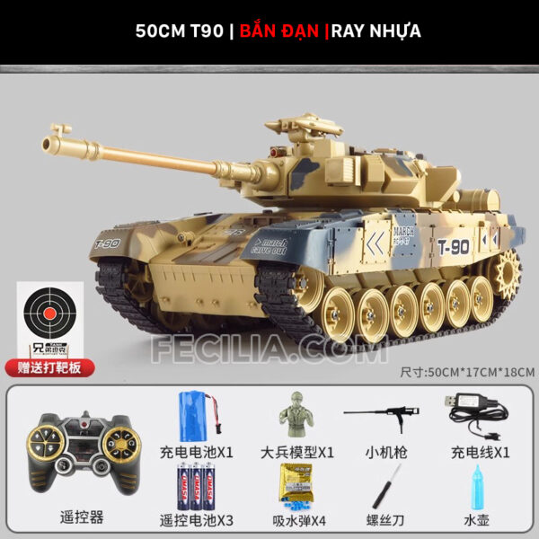 Xe tăng điều khiển từ xa bánh xích bắn đạn có khói TJ001 - Leopard - Tiger - T90 | XDKTX343