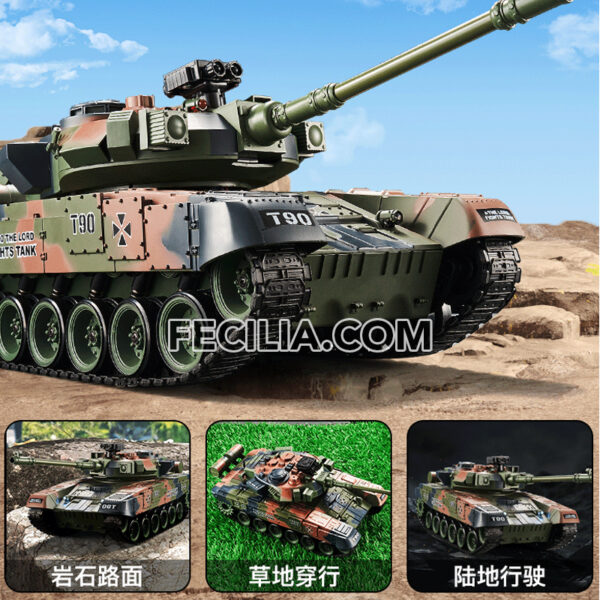Xe Tăng điều khiển từ xa T90 màu Ca mo rằn ri bắn đạn đồ chơi trẻ em vận động | XDKTX346