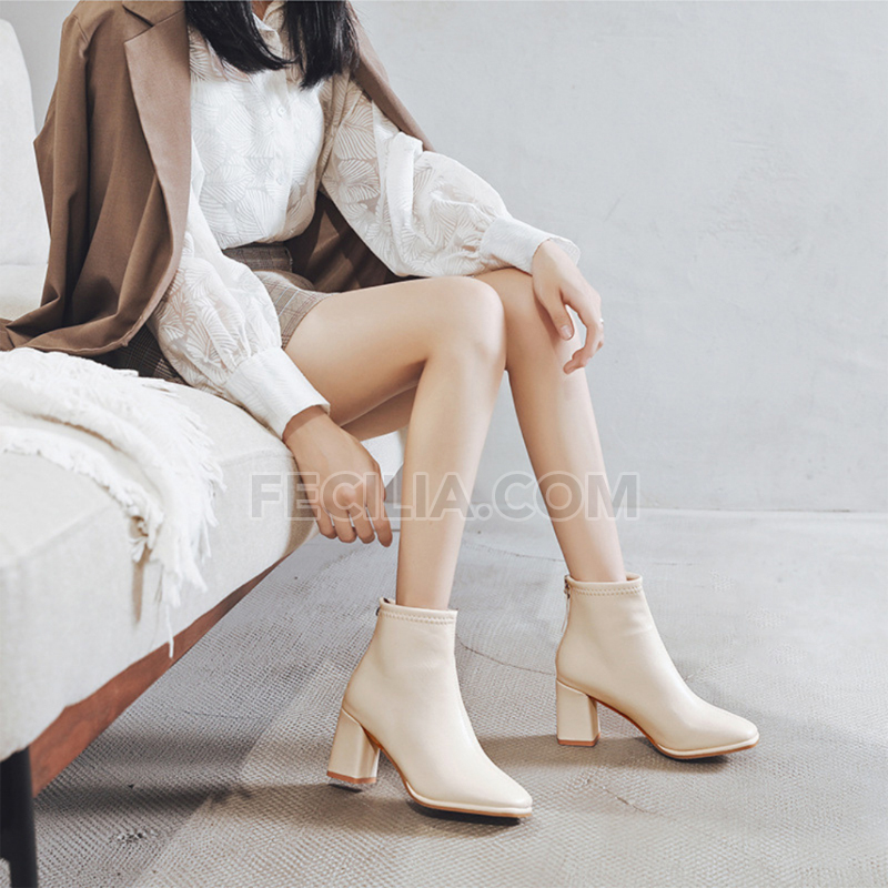 Boot Da Nữ Cổ Lửng có dây khóa kéo 7cm màu Trắng-Đen P20141_01