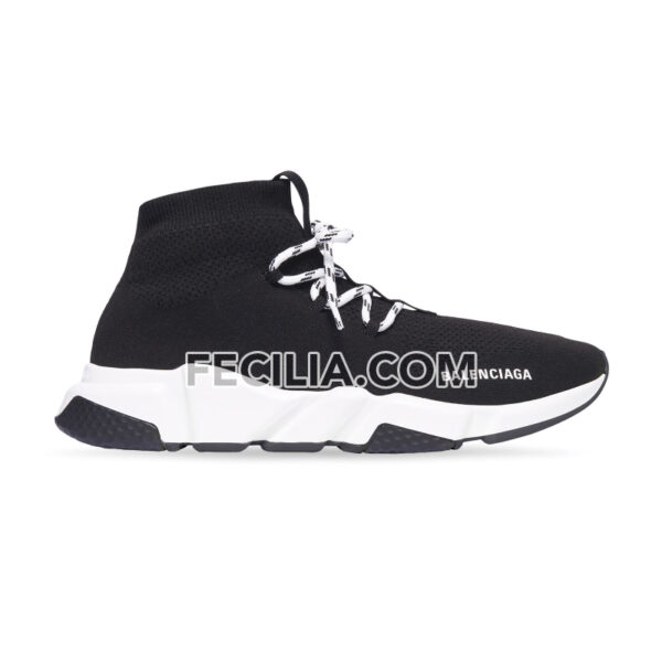 Giày Balenciaga Speed - Speed lace-up sneaker in black REP 1:1 Nam Nữ cổ chun đế Đen trắng, dây trắng đen | SNKN084