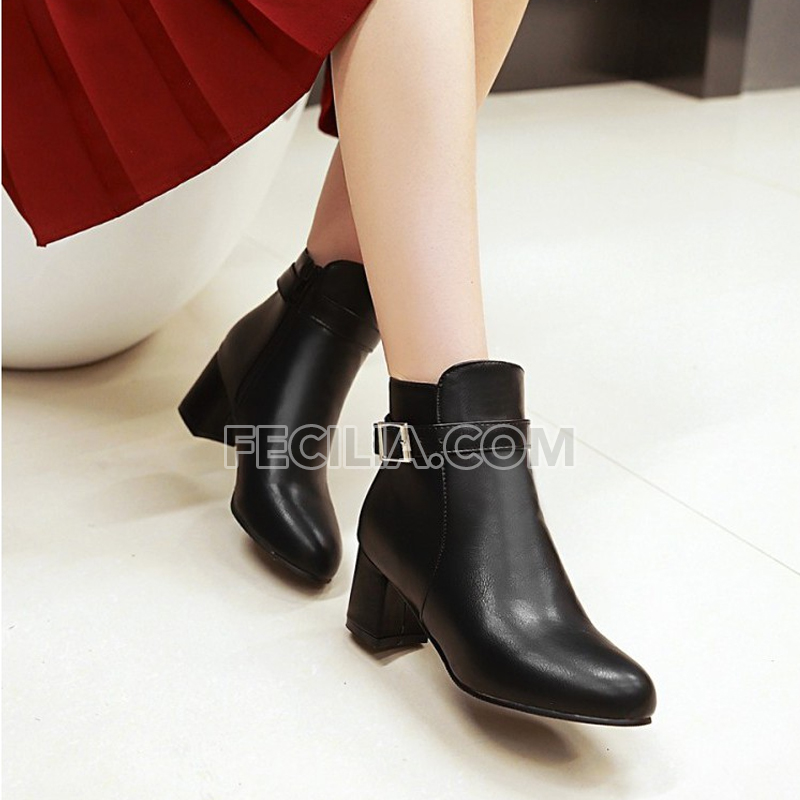 Giày Boot cổ thấp 6cm quai ngang màu Đen cho Nữ P20141_11