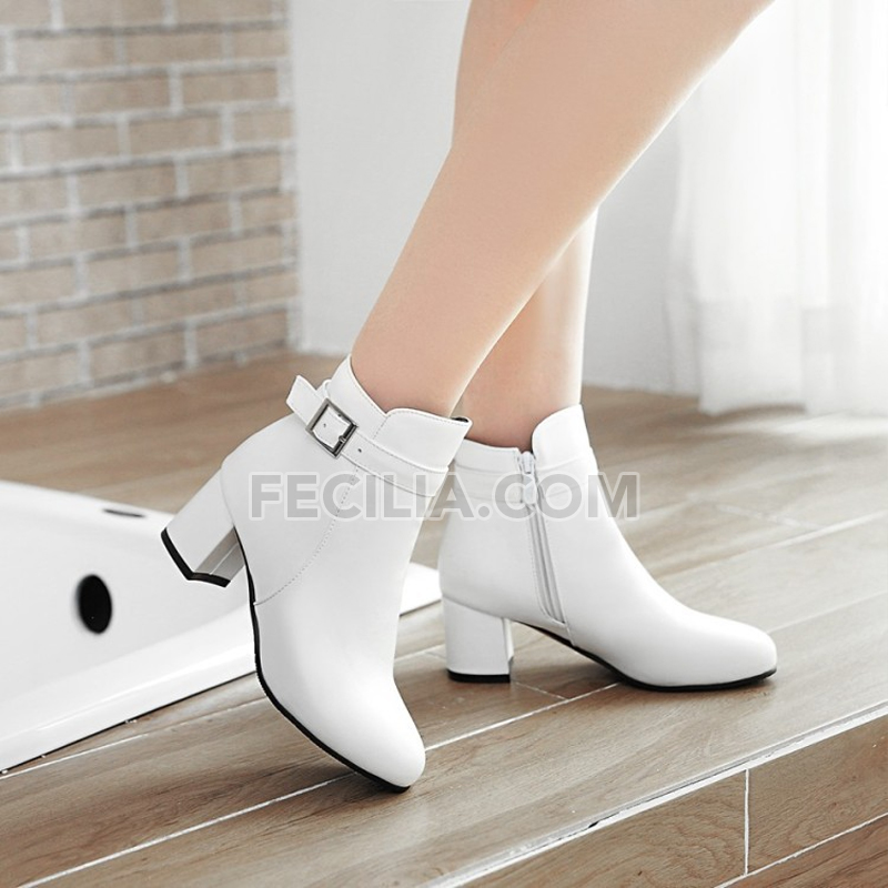 Giày Boot Nữ cổ thấp 7 phân Martin dây buộc mũi tròn đế vuông P20141_10 Màu Xanh