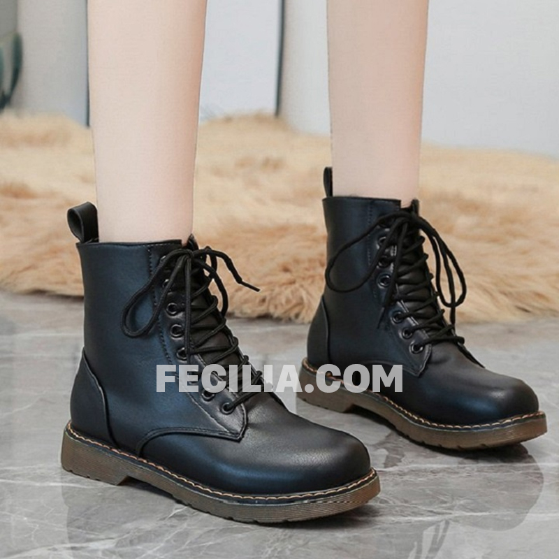 Giày Boot cột dây đế cao màu đen có Dây kéo | P20422_08