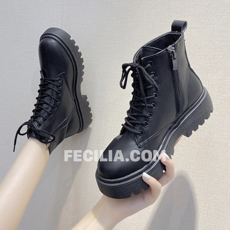 Giày Boot Đen Ullzang Nữ buộc dây cổ thấp P20422_03