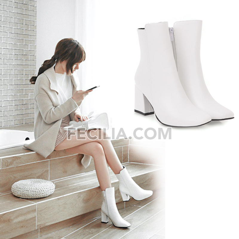 Giày Boot Nữ cổ lửng Màu Trắng