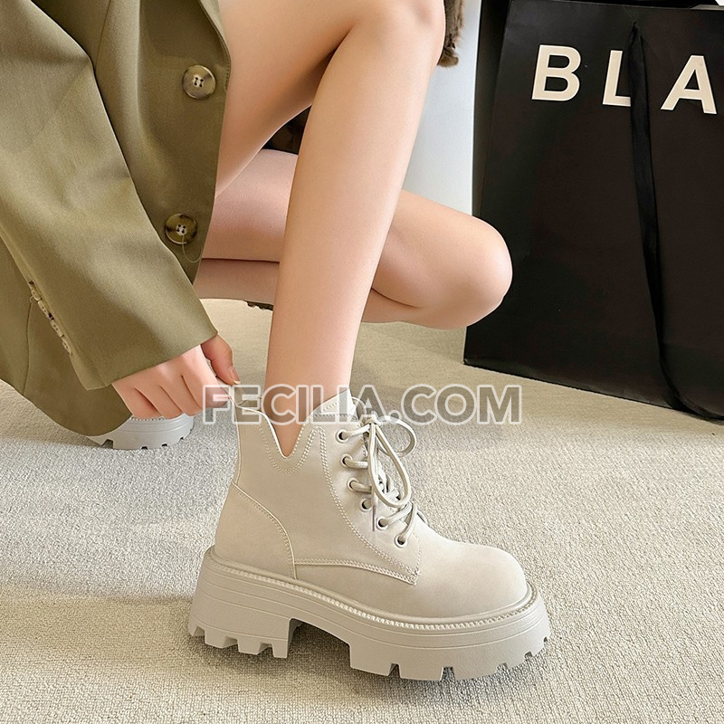 Giày Boot Nữ cổ thấp dây buộc Màu Hồng Nhạt, Xám, Đen P20141_08 - Màu Trắng