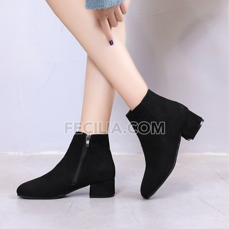 Giày Boot Nữ đế bệt cổ thấp da lộn màu đen P20141_12