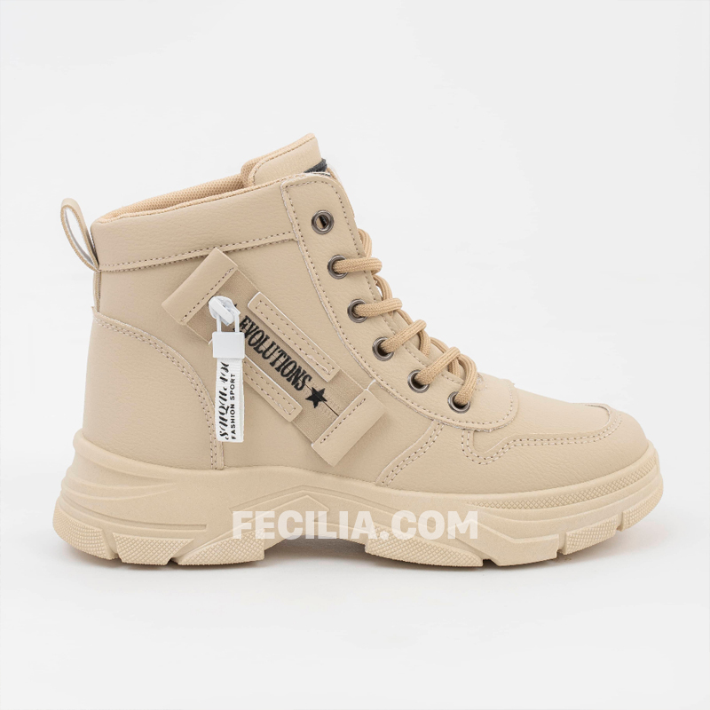 Giày Boots Nữ Đế Cao dây buộc Hàn Quốc | P20422_17. Màu Kem