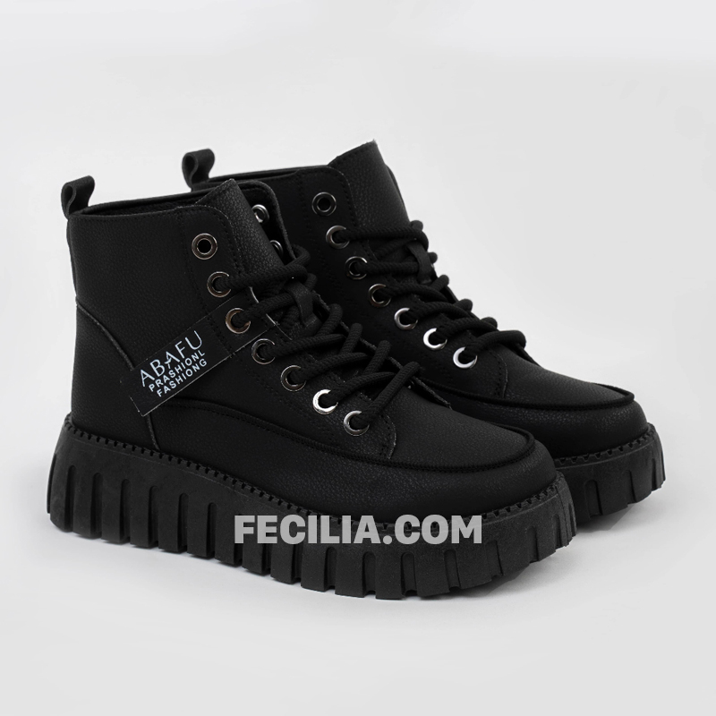 Giày Boots Nữ Hàn Quốc Đế Cao Bốt Nữ cổ thấp Dây Buộc | P20422_19. Màu Đen