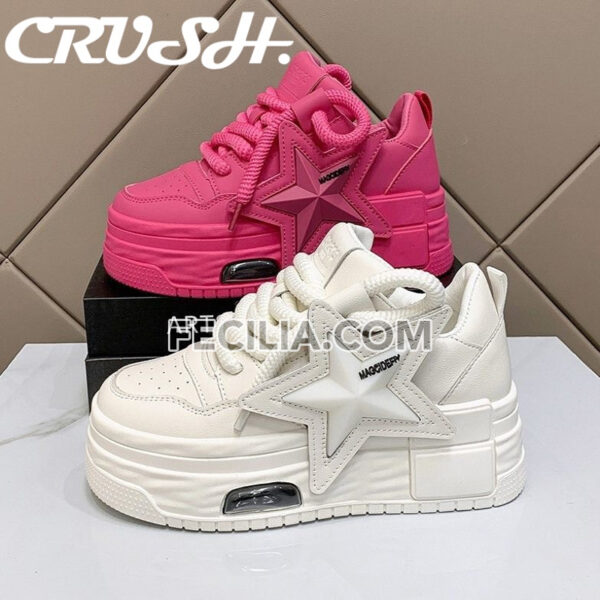 Giày Sneaker Nữ đế cao 1.5cm 2 màu Trắng - Hồng | SNKN069