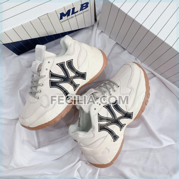 Giày Sneaker Nữ MLB NY màu trắng chữ đen Hàng REP 1:1 đế cao 5cm | SNKN075