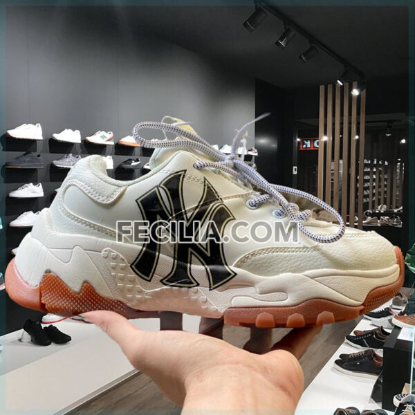 Giày Sneaker Nữ MLB NY màu trắng chữ đen Hàng REP 1:1 đế cao 5cm | SNKN075