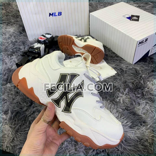 Giày Sneaker Nữ MLB NY màu trắng chữ đen Hàng REP 1:1 đế cao 5cm | SNKN075