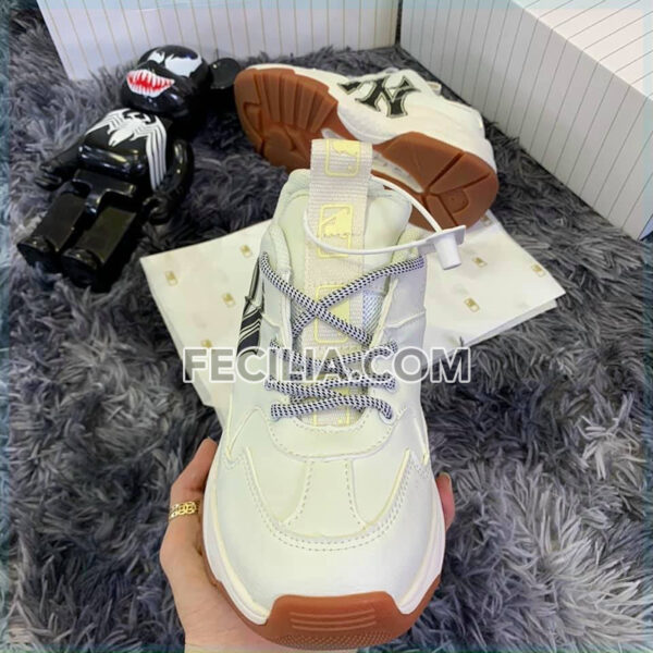 Giày Sneaker Nữ MLB NY màu trắng chữ đen Hàng REP 1:1 đế cao 5cm | SNKN075