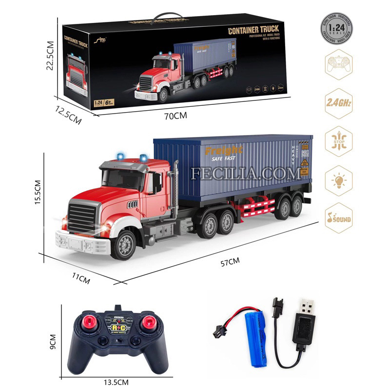 Xe Điều Khiển Từ Xa Container Đầu Kéo Cỡ Lớn, Chạy Tốc Độ Cao Dài 57cm Sử Dụng Pin Sạc