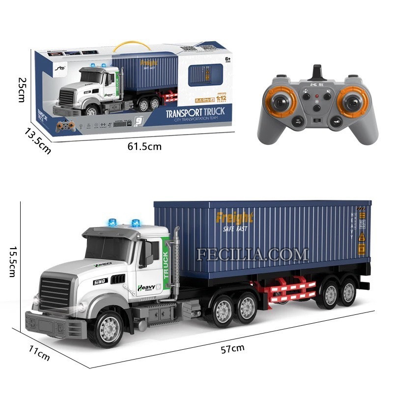Xe Điều Khiển Từ Xa Container Đầu Kéo Cỡ Lớn, Chạy Tốc Độ Cao Dài 57cm Sử Dụng Pin Sạc