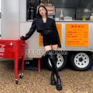 Bốt cổ cao qua đầu gối đế vuông Xanh Dương Đen BOOTSNU121