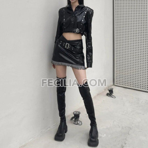 Bốt cổ cao qua đầu gối đế vuông Xanh Dương Đen BOOTSNU121