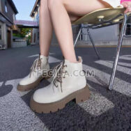 Bốt da Nữ cổ lửng đá Nâu buộc dây, khóa kéo bên hông BOOTSNU084