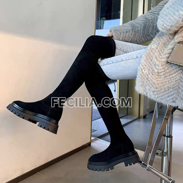 Bốt đùi cao qua đầu gối lót lông sang chảnh Màu đen cao 7p BOOTSNU127