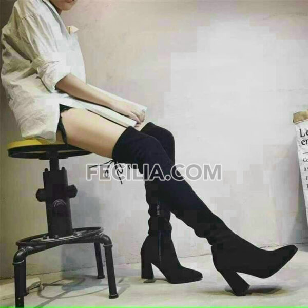 Bốt đùi cao qua đầu gối lót lông sang chảnh Màu đen cao 7p BOOTSNU127