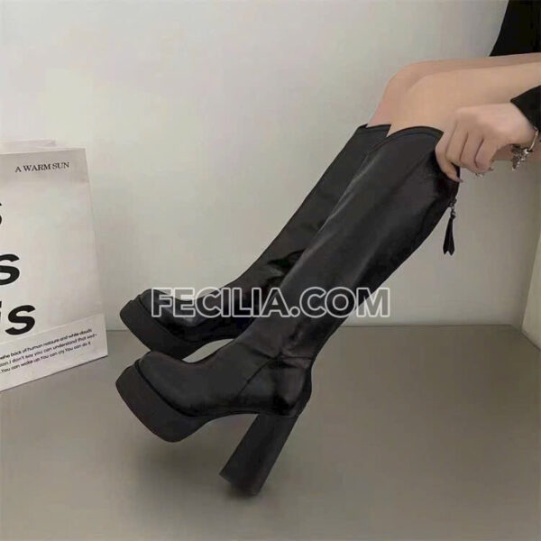 Bốt Đùi cổ cao đến đầu gối gót vuông siêu cao có khóa kéo BOOTSNU126