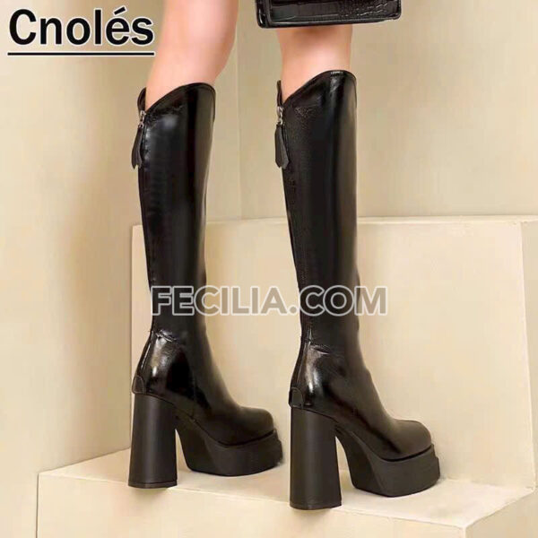 Bốt Đùi cổ cao đến đầu gối gót vuông siêu cao có khóa kéo BOOTSNU126