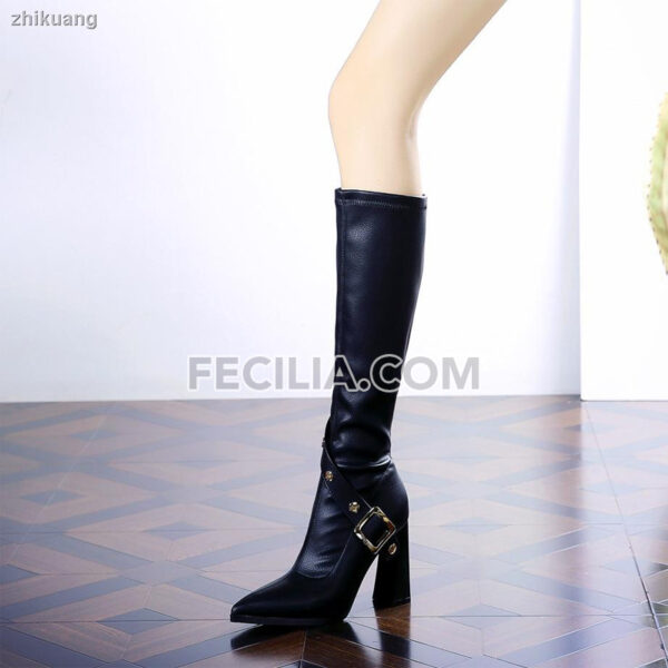 Bốt đùi đến đầu gối màu Trắng - Đen mũi nhọn gót vuông BOOTSNU119
