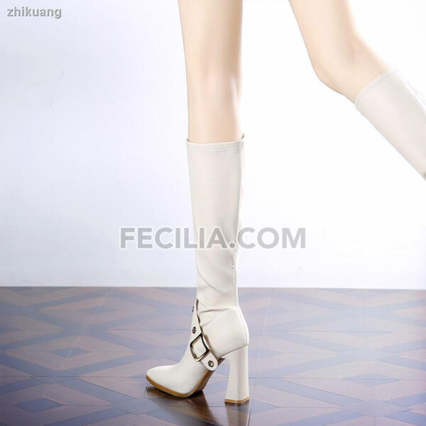Bốt đùi đến đầu gối màu Trắng - Đen mũi nhọn gót vuông BOOTSNU119
