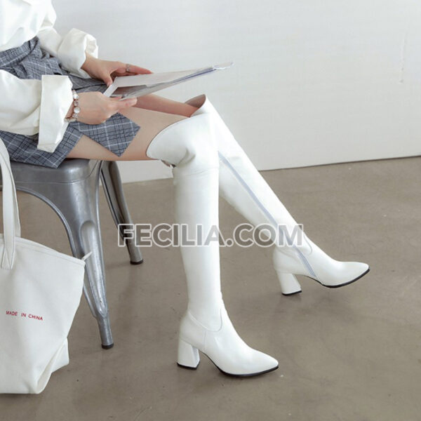 Bốt đùi Nữ cao qua đầu gối Màu trắng - Đen mũi nhọn BOOTSNU136