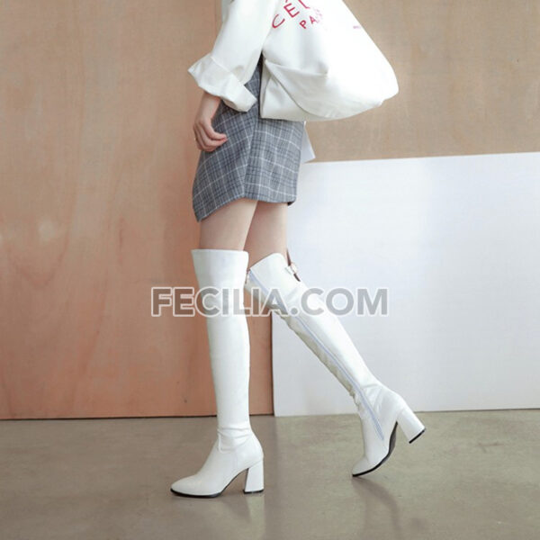 Bốt đùi Nữ cao qua đầu gối Màu trắng - Đen mũi nhọn BOOTSNU136