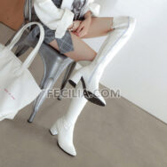 Bốt đùi Nữ cao qua đầu gối Màu trắng - Đen mũi nhọn BOOTSNU136