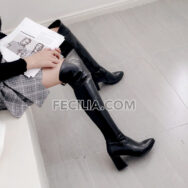 Bốt đùi Nữ cao qua đầu gối Màu trắng - Đen mũi nhọn BOOTSNU136