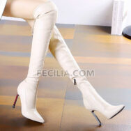 Bốt đùi Nữ qua đầu gối mũi nhọn, gót nhọn chất da PU BOOTSNU120