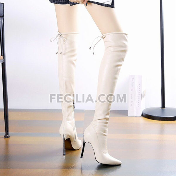 Bốt đùi Nữ qua đầu gối mũi nhọn, gót nhọn chất da PU BOOTSNU120